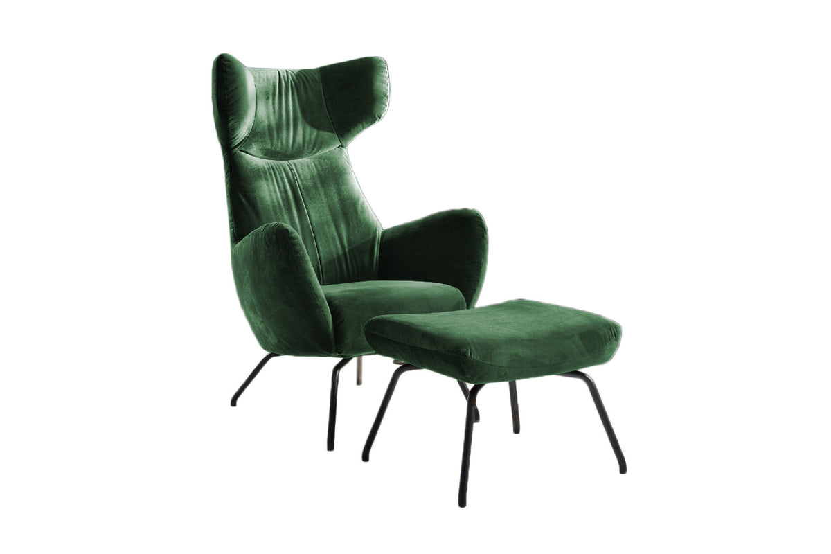KAWOLA Sessel LOTTE Ohrensessel velvet smaragd mit Hocker