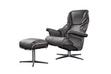 KAWOLA Sessel MODO Relaxsessel drehbar Leder dunkelgrau mit Hocker