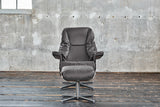 KAWOLA Sessel MODO Relaxsessel drehbar Leder dunkelgrau mit Hocker