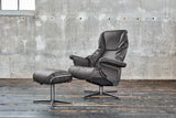 KAWOLA Sessel MODO Relaxsessel drehbar Leder dunkelgrau mit Hocker