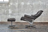KAWOLA Sessel MODO Relaxsessel drehbar Leder dunkelgrau mit Hocker
