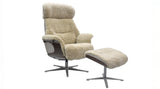 KAWOLA Sessel TOSAR Relaxsessel drehbar Schaffell beige mit Hocker