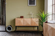 KAWOLA Sideboard ANJO 3 Türen 1 Ablage Eiche furniert braun Metall schwarz pulverbeschichtet