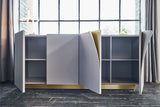KAWOLA Sideboard EMMA Kunstleder grau Fuß Edelstahl messingfarben