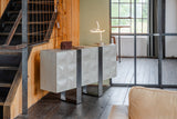 KAWOLA Sideboard MARGO 3 Türen Ulme furniert grau Fuß Edelstahl gebürstet