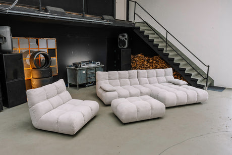 KAWOLA Sitzgruppe VIVIEN Ecksofa Drehsessel Hockerbank Feincord silber, Rechts