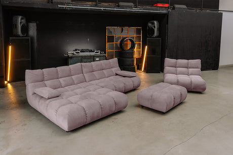 KAWOLA Sitzgruppe VIVIEN Ecksofa Drehsessel Hockerbank Velvet roségrau, Links