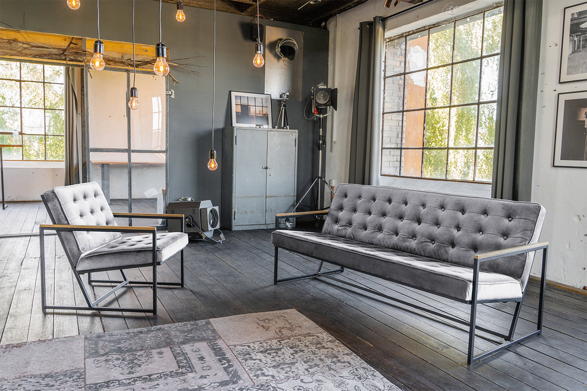 KAWOLA Sofa ARLY Polsterbank Bezug Velvet grau