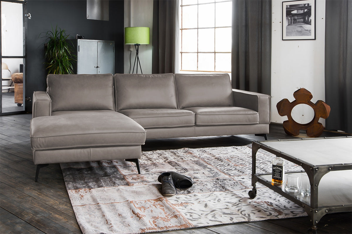 KAWOLA Sofa BLOOM Ecksofa Leder hellgrau