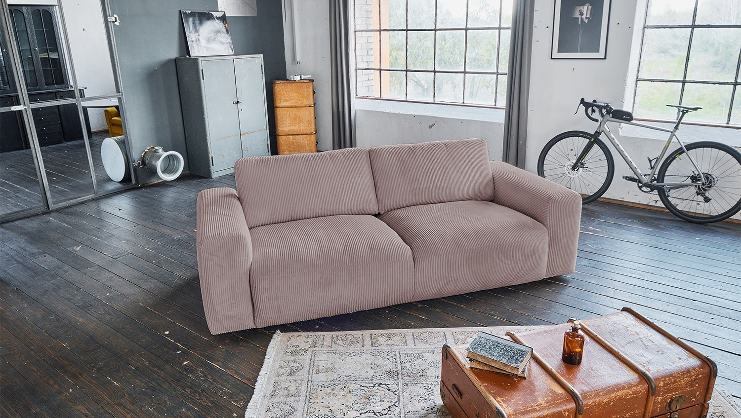 KAWOLA Sofa BODHI 3-Sitzer Cord rosa