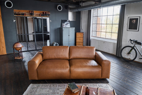 KAWOLA Sofa BODHI 3-Sitzer Leder hellbraun