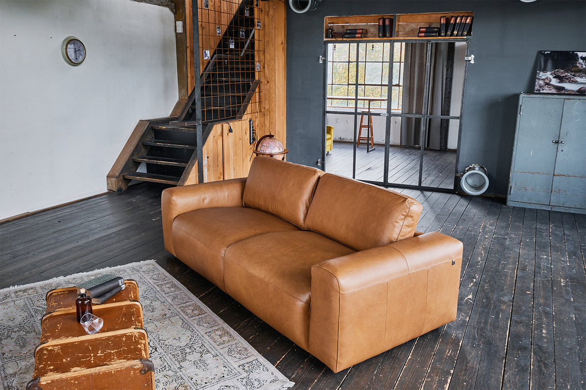 KAWOLA Sofa BODHI 3-Sitzer Leder hellbraun