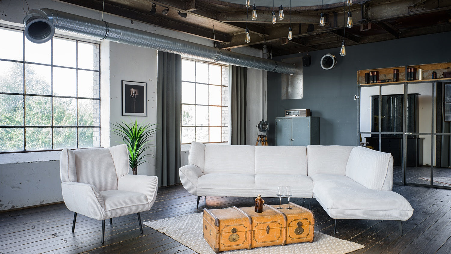 KAWOLA Sofa CALLA Ecksofa Cord cremeweiß Recamiere rechts