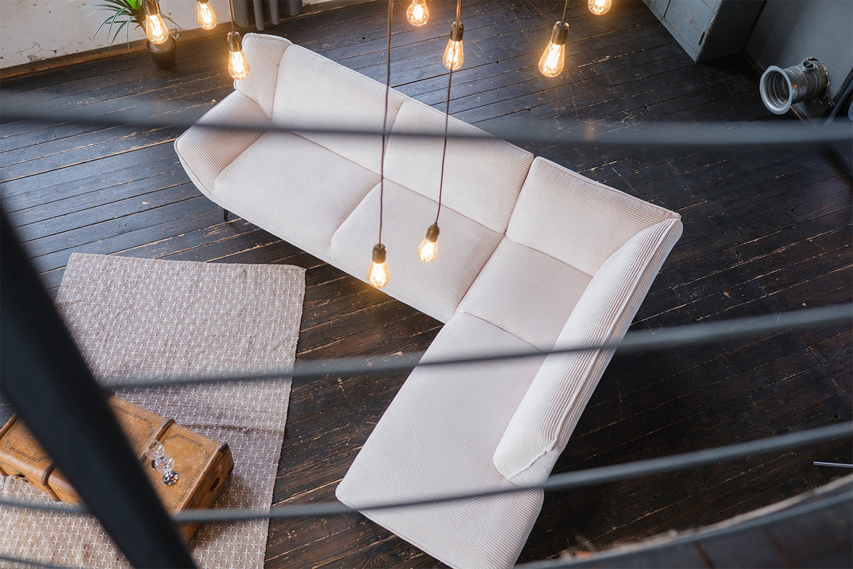 KAWOLA Sofa CALLA Ecksofa Cord cremeweiß Recamiere rechts