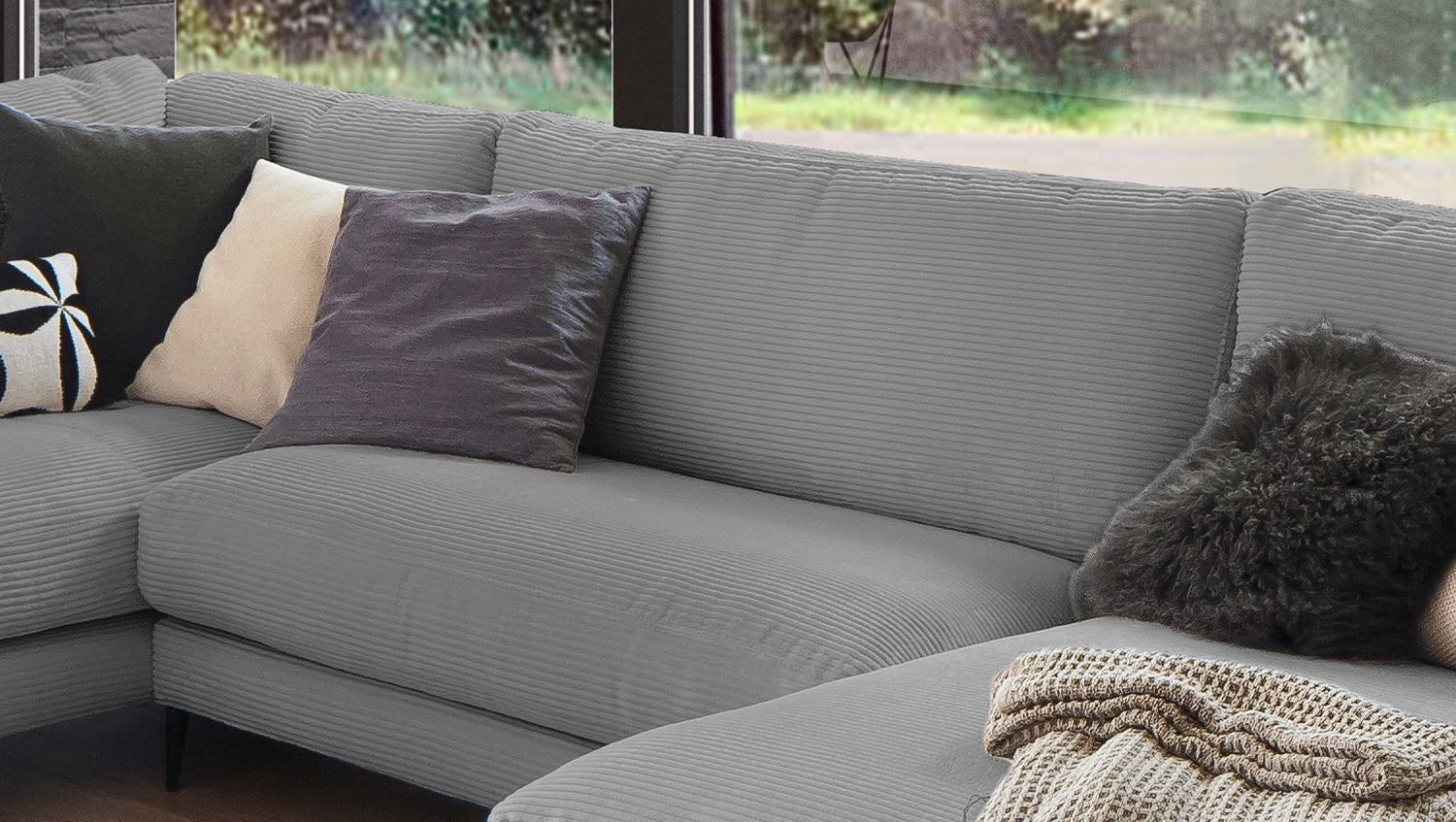 KAWOLA Sofa CARA Wohnlandschaft U-Form Cord grau