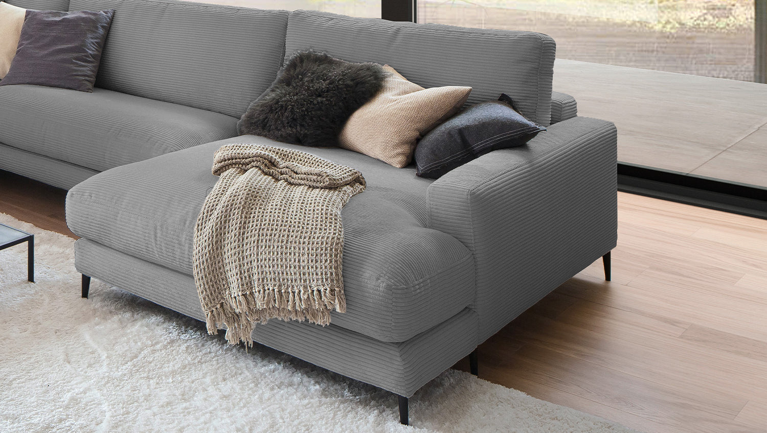 KAWOLA Sofa CARA Wohnlandschaft U-Form Cord grau