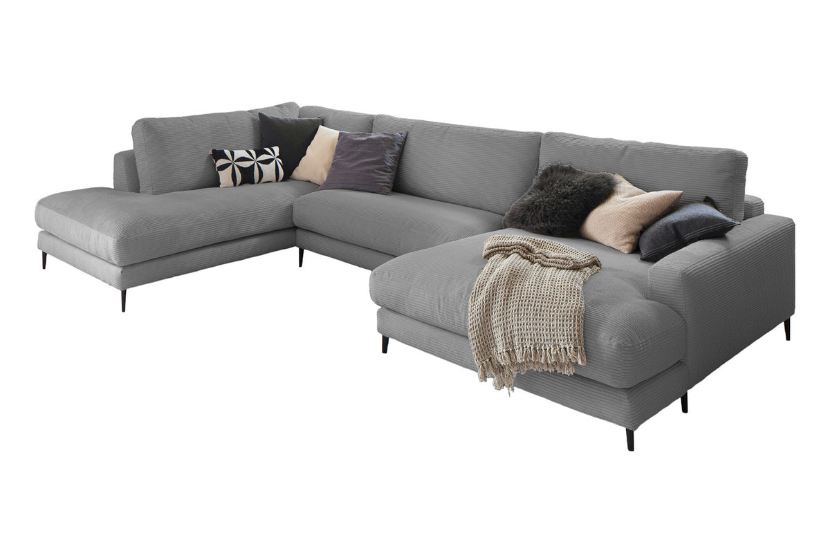 KAWOLA Sofa CARA Wohnlandschaft U-Form Cord grau
