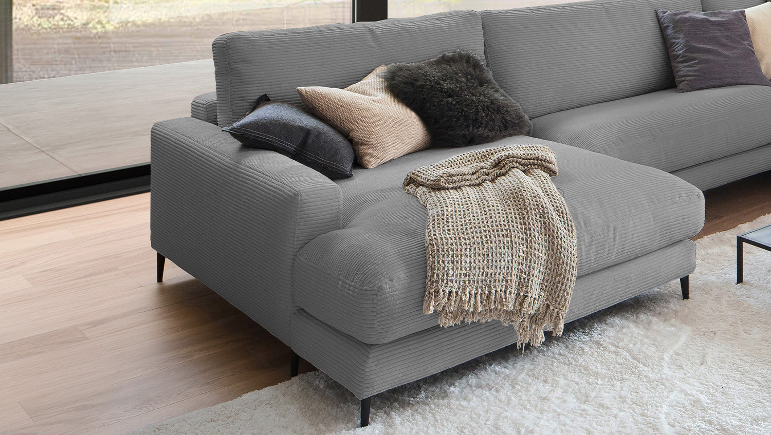 KAWOLA Sofa CARA Wohnlandschaft U-Form Cord grau