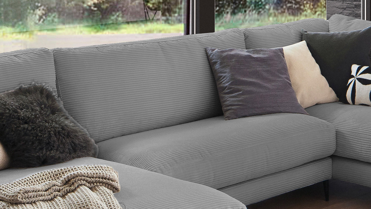 KAWOLA Sofa CARA Wohnlandschaft U-Form Cord grau