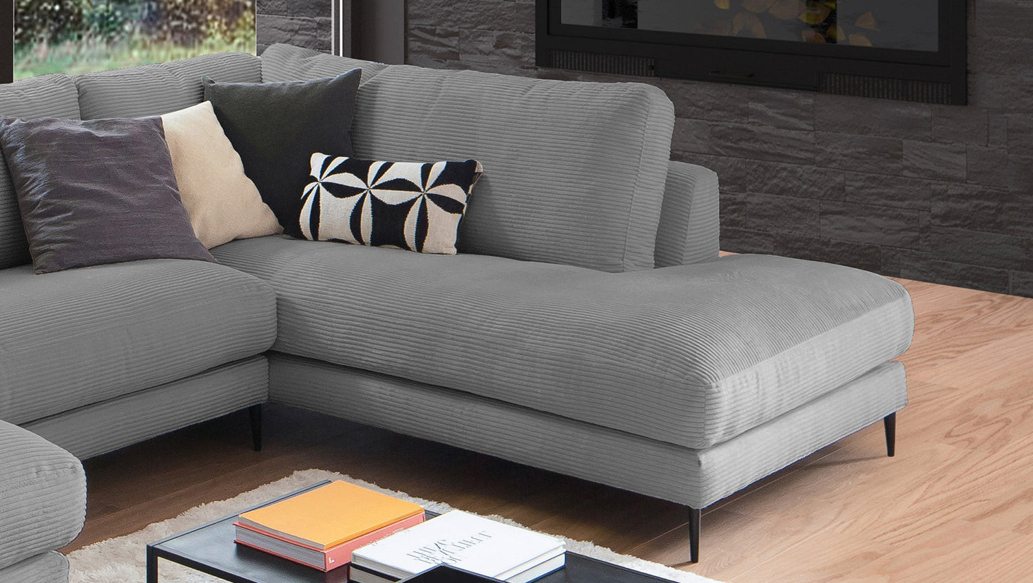 KAWOLA Sofa CARA Wohnlandschaft U-Form Cord grau