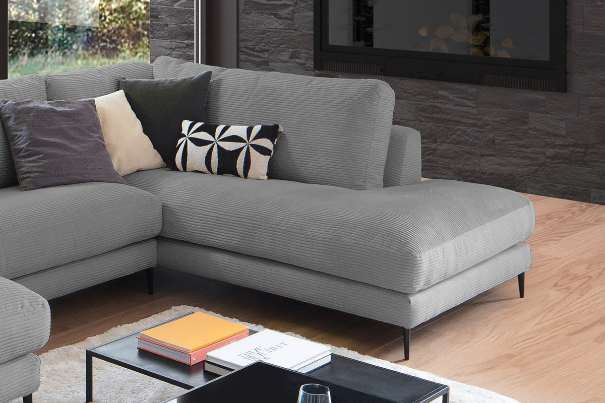 KAWOLA Sofa CARA Wohnlandschaft U-Form Cord grau