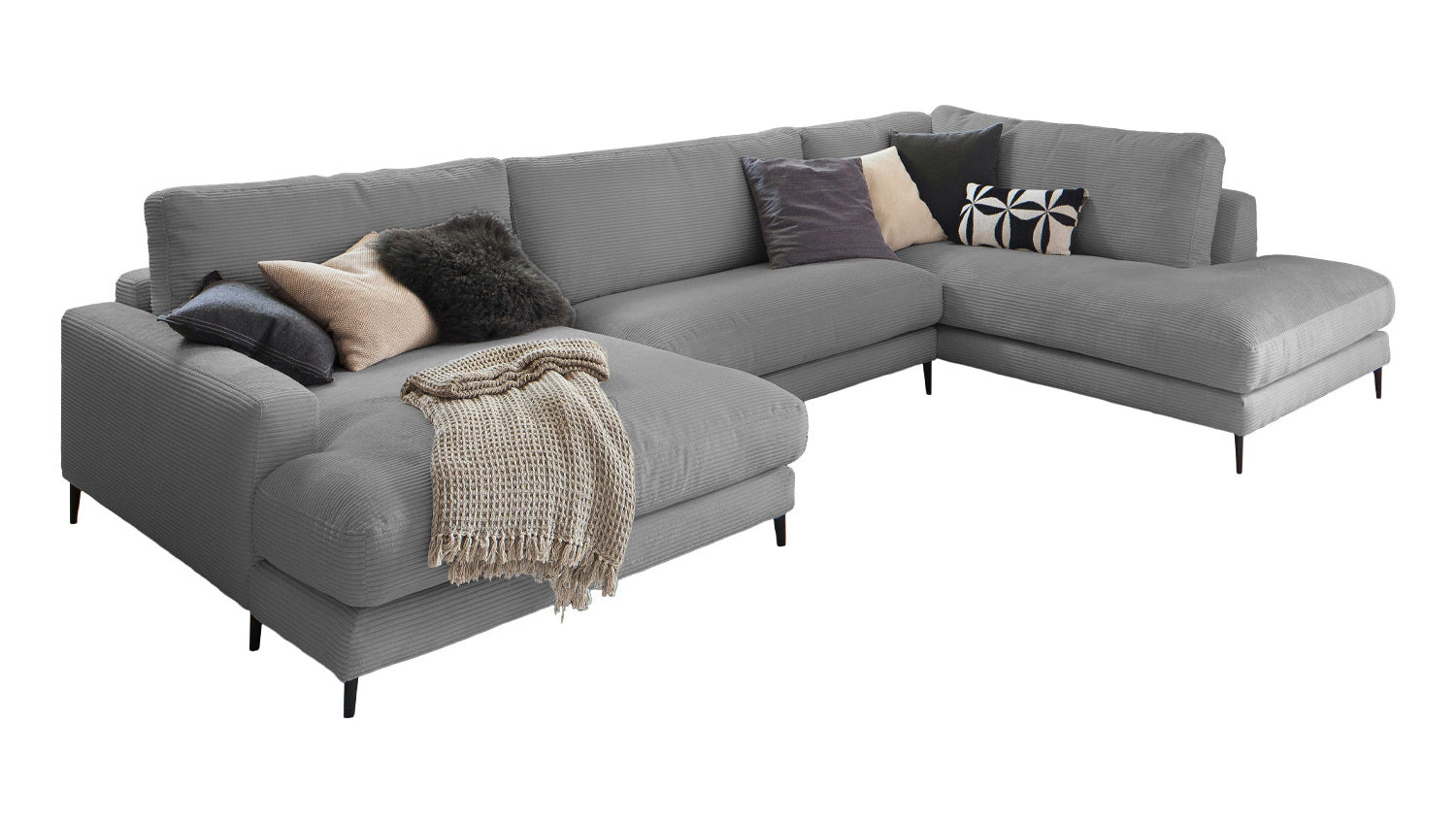 KAWOLA Sofa CARA Wohnlandschaft U-Form Cord grau