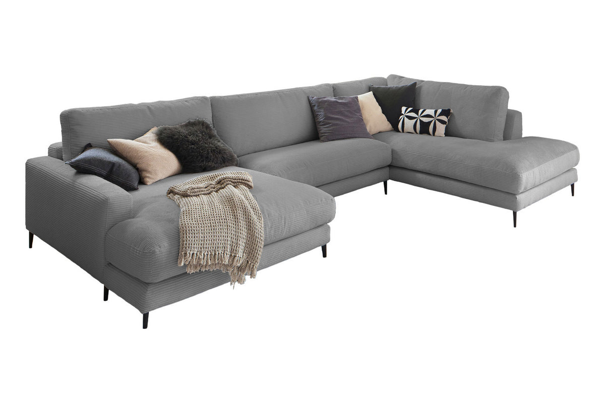 KAWOLA Sofa CARA Wohnlandschaft U-Form Cord grau