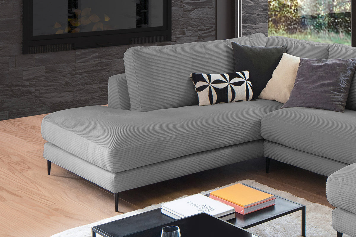 KAWOLA Sofa CARA Wohnlandschaft U-Form Cord grau