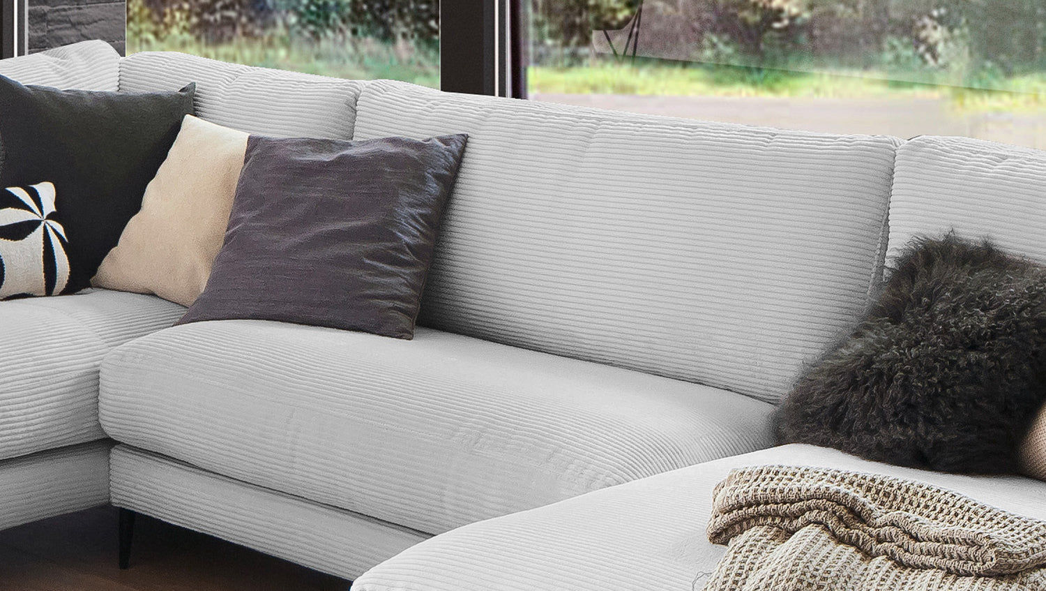 KAWOLA Sofa CARA Wohnlandschaft U-Form Cord hellgrau