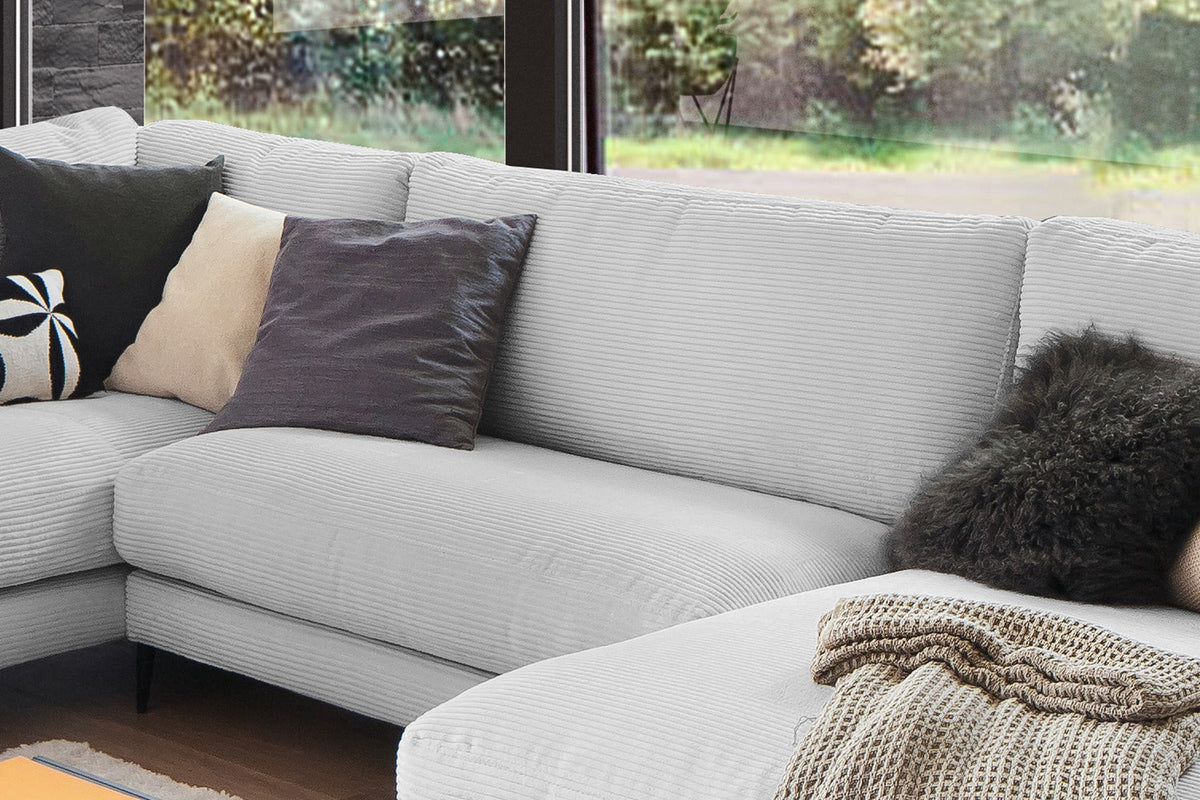 KAWOLA Sofa CARA Wohnlandschaft U-Form Cord hellgrau