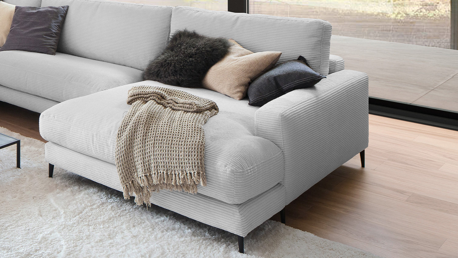 KAWOLA Sofa CARA Wohnlandschaft U-Form Cord hellgrau
