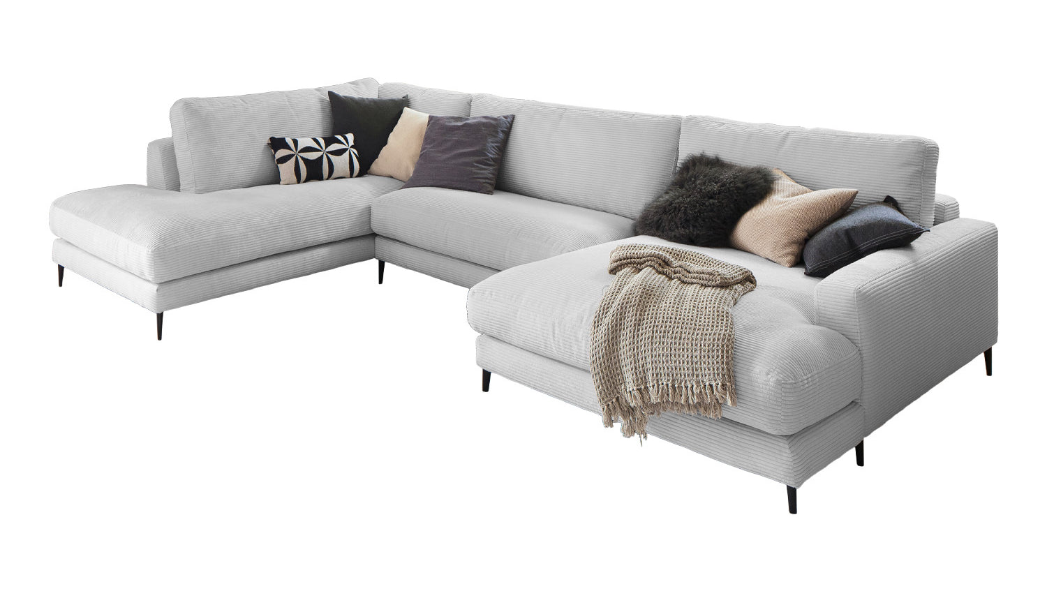 KAWOLA Sofa CARA Wohnlandschaft U-Form Cord hellgrau