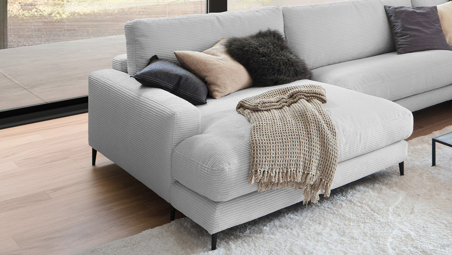 KAWOLA Sofa CARA Wohnlandschaft U-Form Cord hellgrau