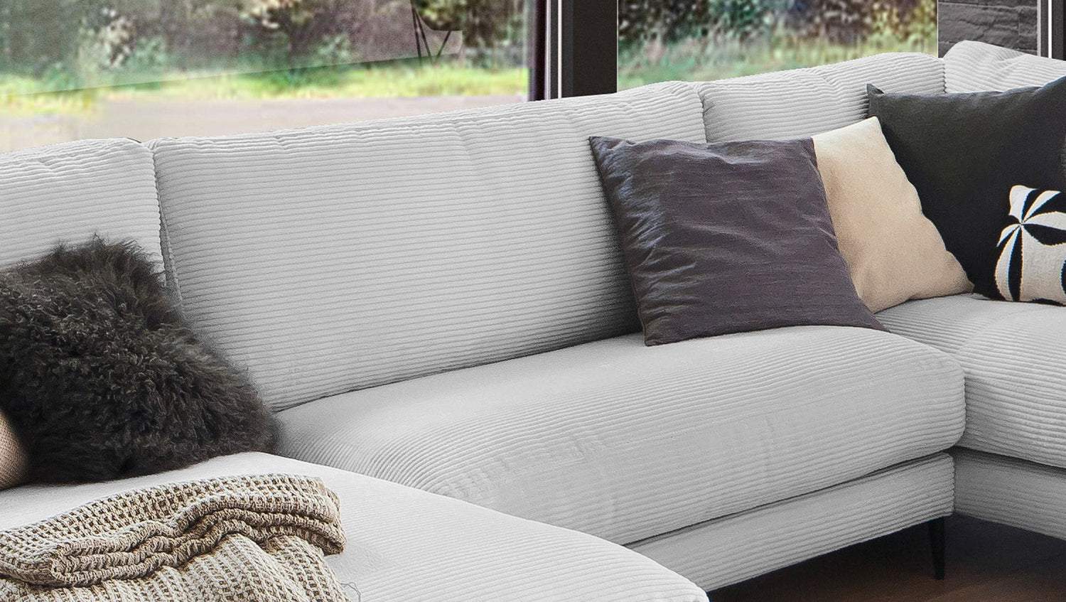KAWOLA Sofa CARA Wohnlandschaft U-Form Cord hellgrau