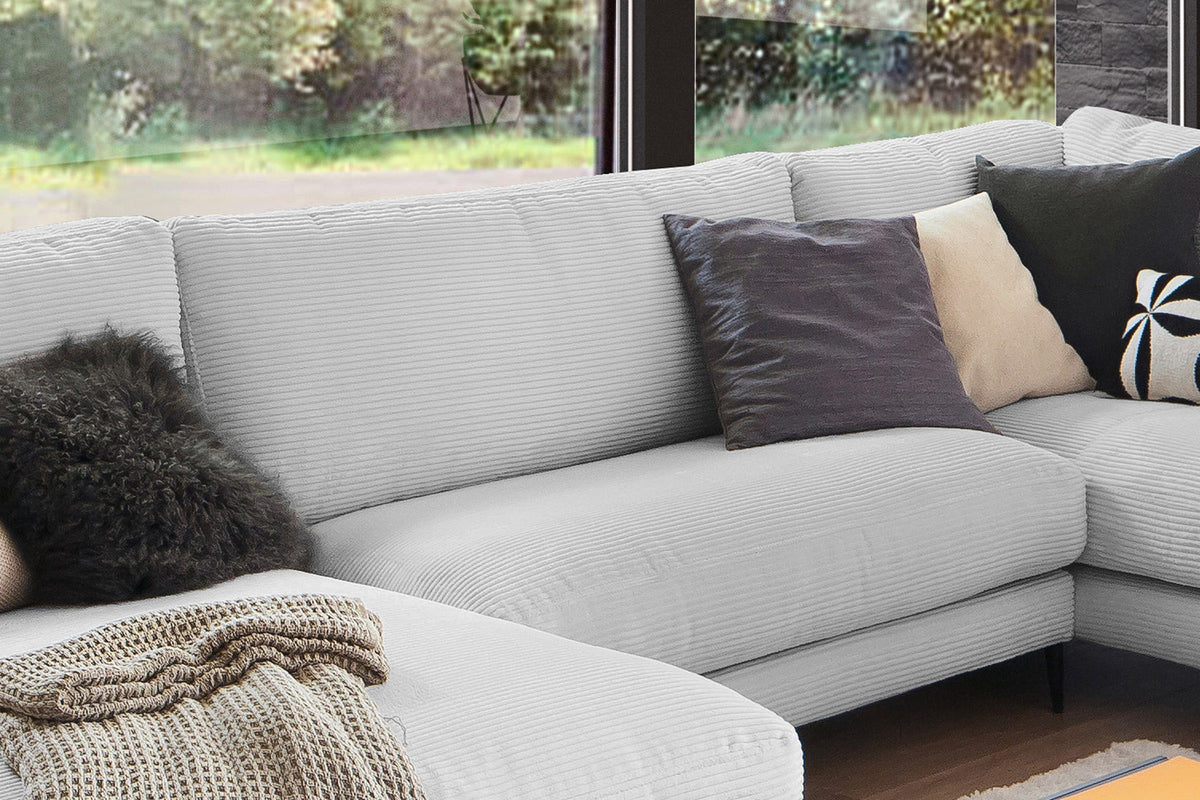 KAWOLA Sofa CARA Wohnlandschaft U-Form Cord hellgrau