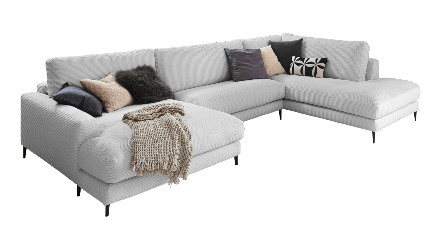 KAWOLA Sofa CARA Wohnlandschaft U-Form Cord hellgrau