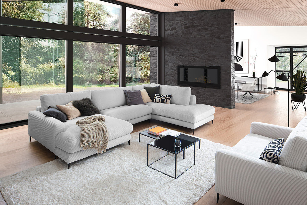 KAWOLA Sofa CARA Wohnlandschaft U-Form Cord hellgrau, Links