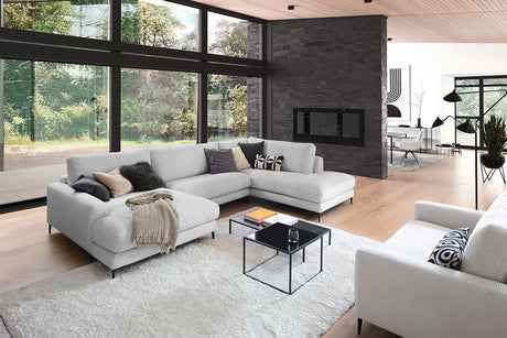 KAWOLA Sofa CARA Wohnlandschaft U-Form Cord hellgrau, Links