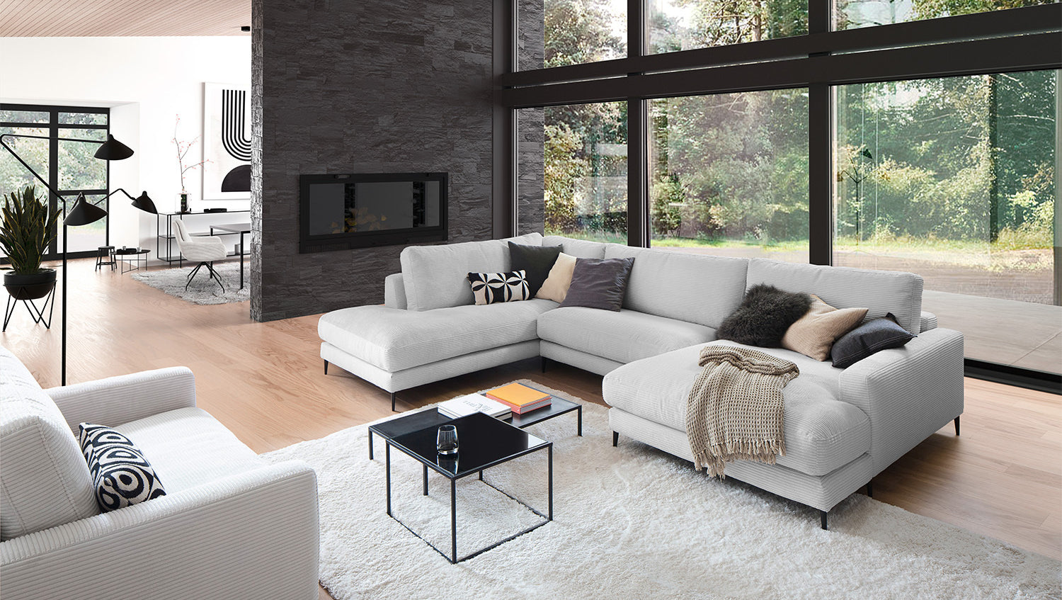 KAWOLA Sofa CARA Wohnlandschaft U-Form Cord hellgrau, Rechts