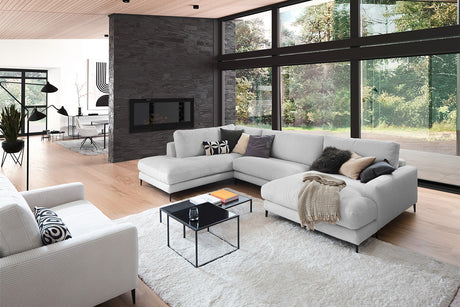 KAWOLA Sofa CARA Wohnlandschaft U-Form Cord hellgrau, Rechts