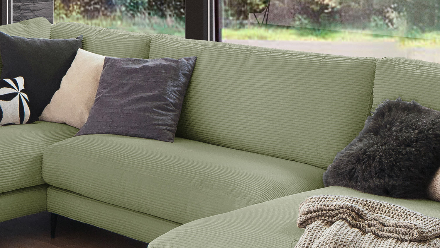 KAWOLA Sofa CARA Wohnlandschaft U-Form Cord olivgrün