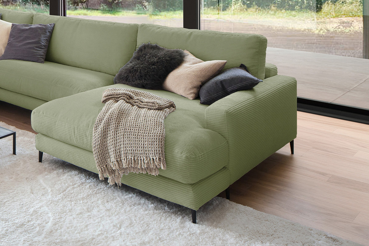 KAWOLA Sofa CARA Wohnlandschaft U-Form Cord olivgrün