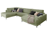 KAWOLA Sofa CARA Wohnlandschaft U-Form Cord olivgrün