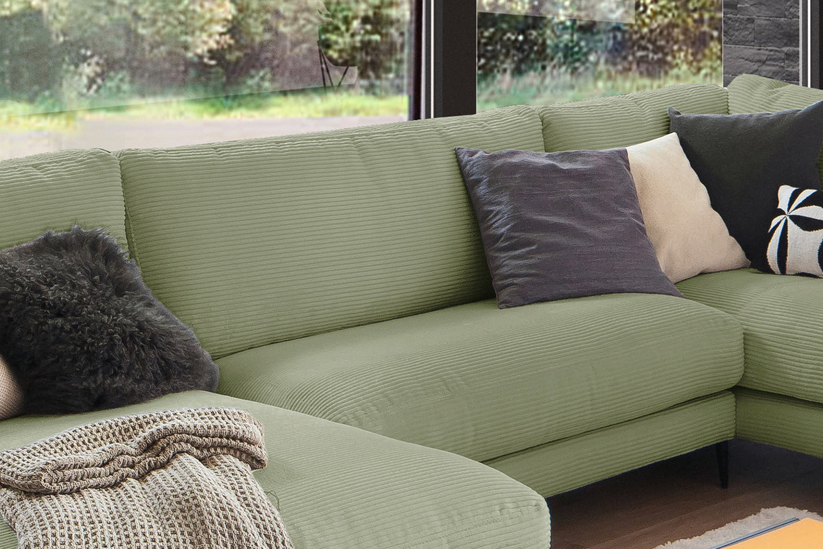 KAWOLA Sofa CARA Wohnlandschaft U-Form Cord olivgrün