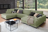 KAWOLA Sofa CARA Wohnlandschaft U-Form Cord olivgrün