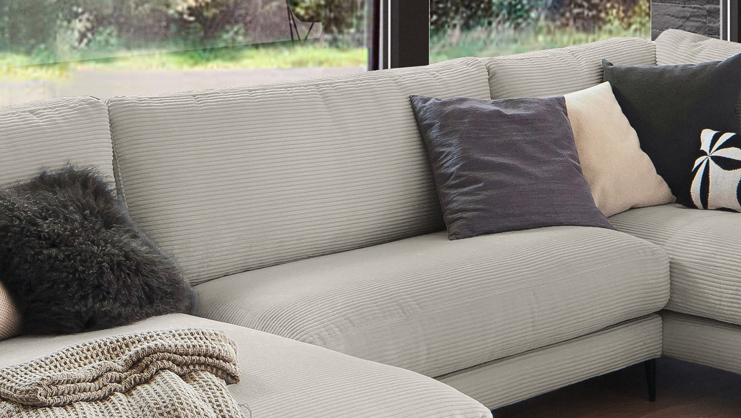 KAWOLA Sofa CARA Wohnlandschaft U-Form Cord steingrau