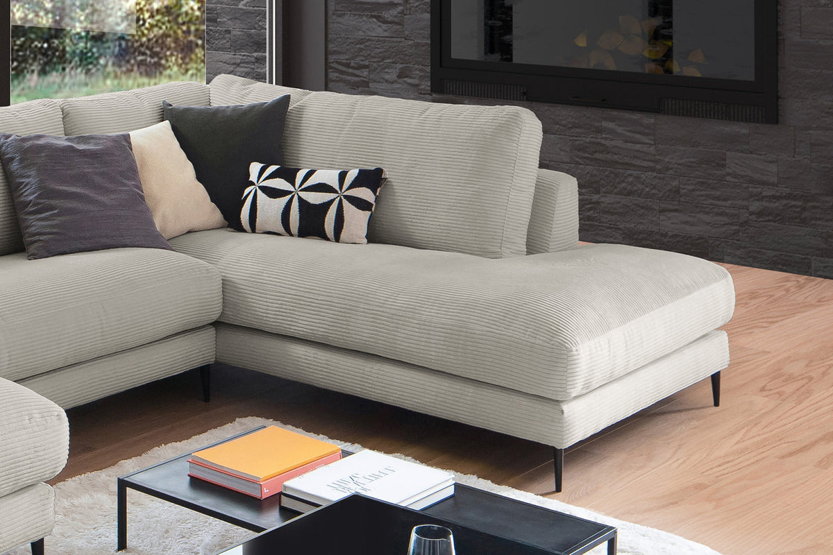 KAWOLA Sofa CARA Wohnlandschaft U-Form Cord steingrau