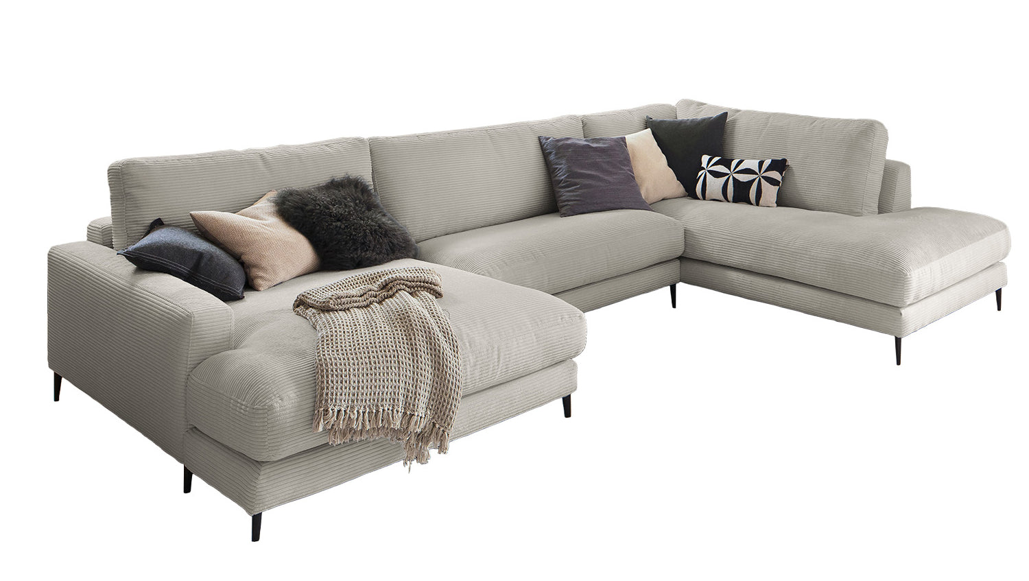 KAWOLA Sofa CARA Wohnlandschaft U-Form Cord steingrau