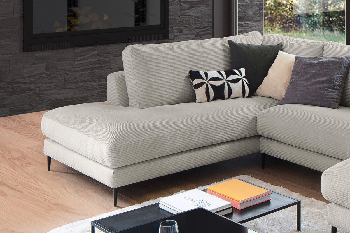 KAWOLA Sofa CARA Wohnlandschaft U-Form Cord steingrau