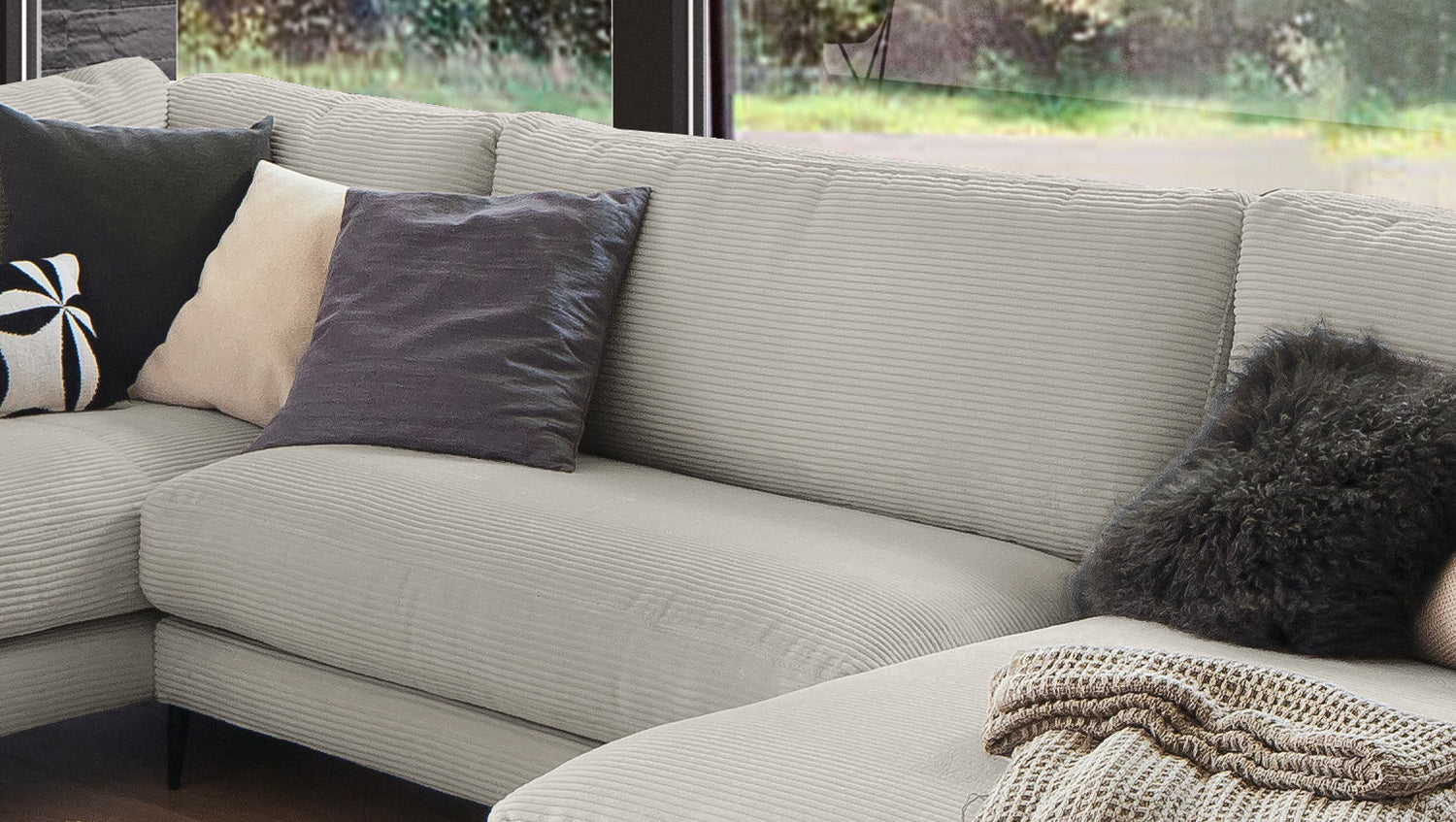 KAWOLA Sofa CARA Wohnlandschaft U-Form Cord steingrau